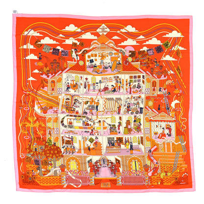 Hermes Cashmere Silk La Maison des Carres Shawl 140 Orange Rose Soleil 1 of 3