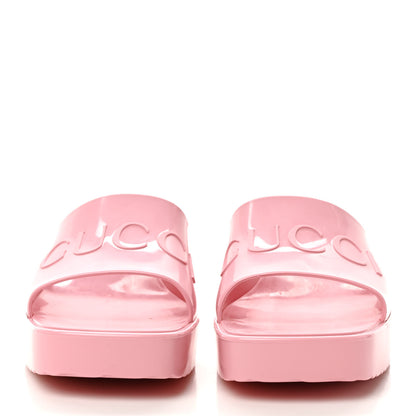 Gucci Rubber Gucci Logo Womens Platform 20/60mm Slide Sandals 35 Wild Rose 2 of 8