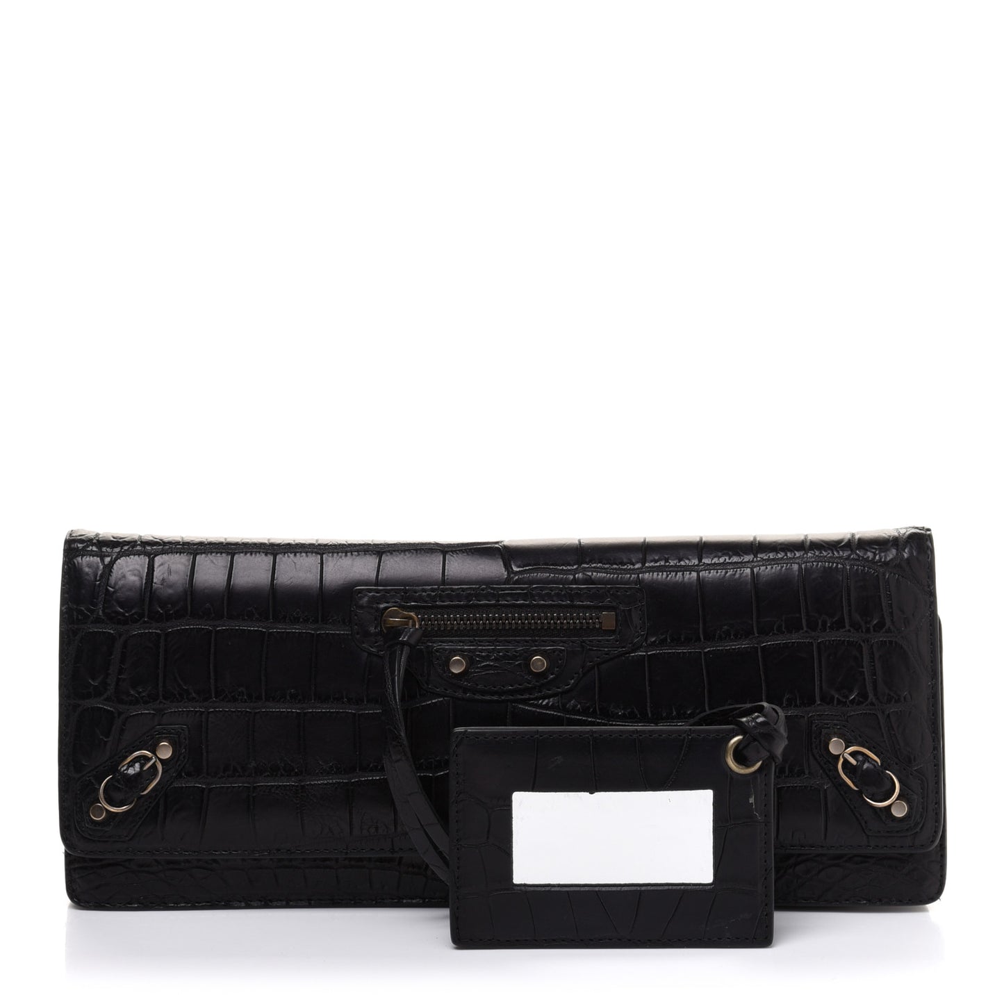 Crocodile Classic Hardware Papier Wand Clutch Black