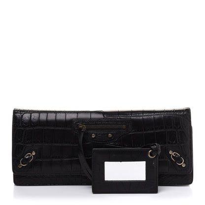 Balenciaga Crocodile Classic Hardware Papier Wand Clutch Black 1 of 12