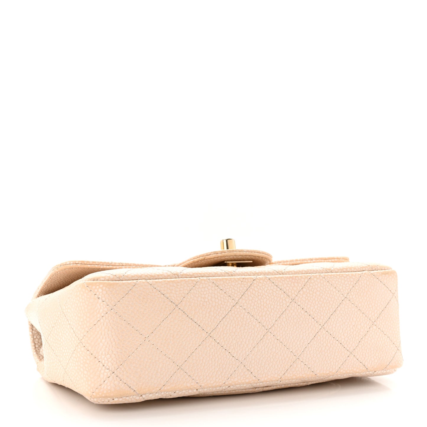 Pearly Caviar Quilted Mini Rectangular Flap Beige
