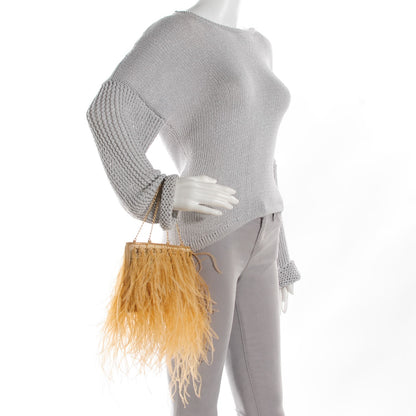 Chanel Ostrich Feather Beaded Evening Bag Gold 2 of 8