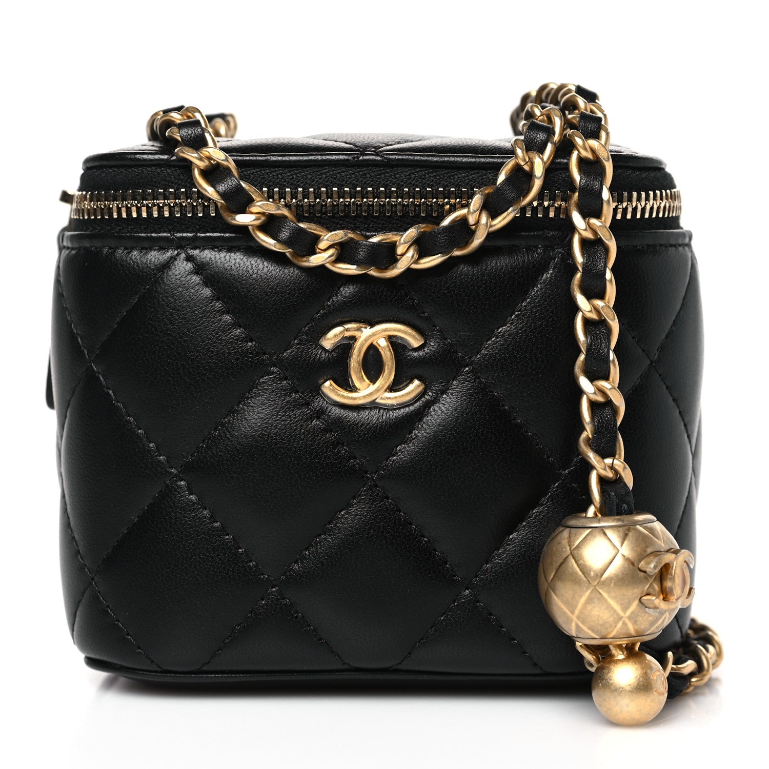 Chanel Lambskin Quilted Mini Pearl Crush Vanity Case With Chain Black 1 of 9