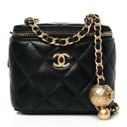 Chanel Lambskin Quilted Mini Pearl Crush Vanity Case With Chain Black 1 of 9