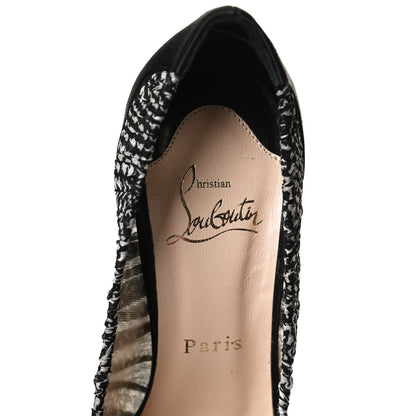 Christian Louboutin Crepe Satin Chiffon Parisienne Plato 120 Pumps 37.5 Black White 9 of 11