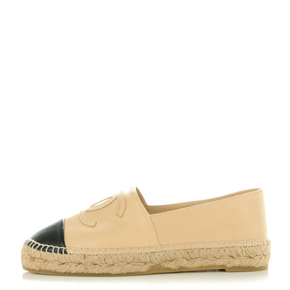 Chanel Lambskin CC Espadrilles 38 Beige Black 1 of 9
