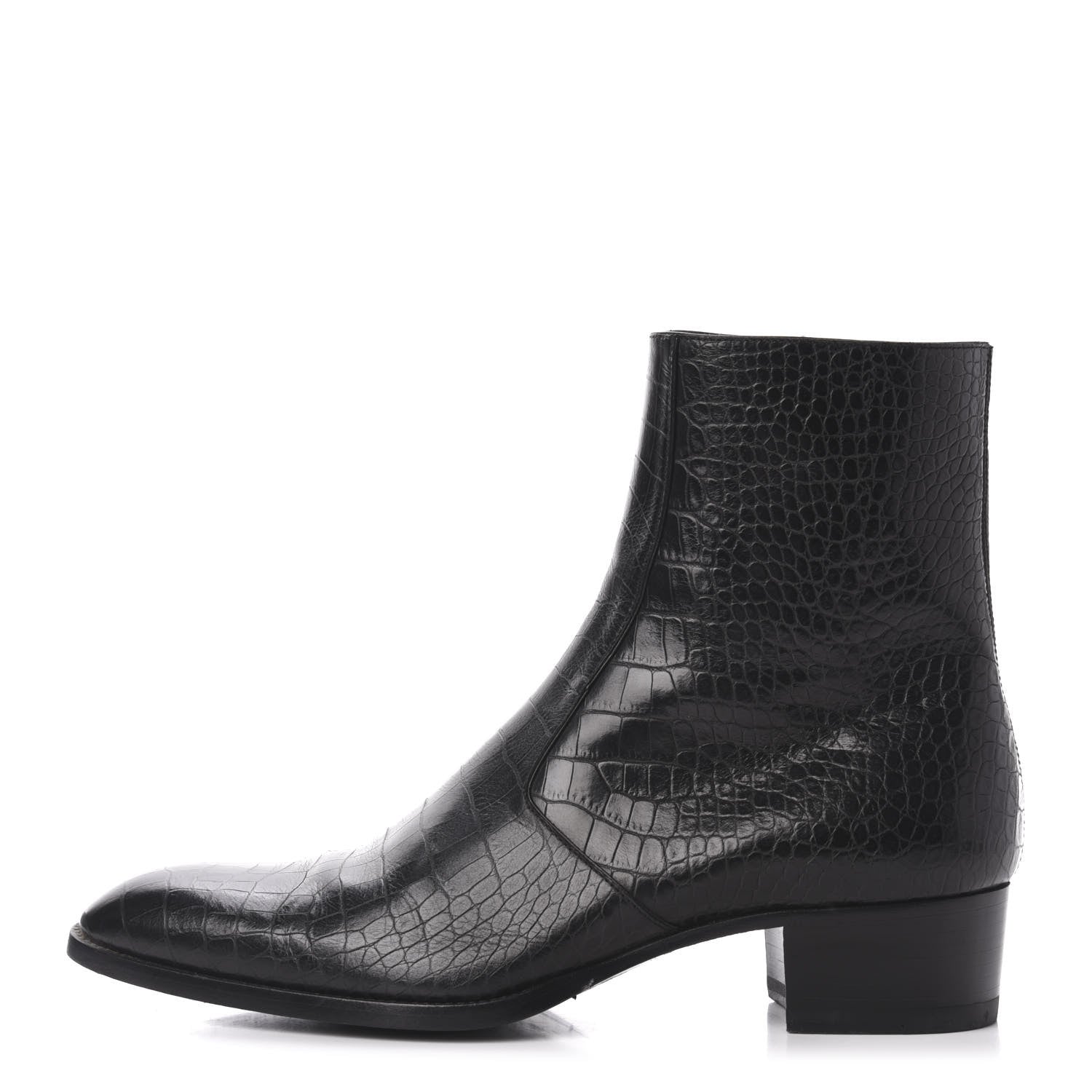 Saint Laurent Crocodile Embossed Calfskin Wyatt 40 Zip Boots 43 Black 1 of 12