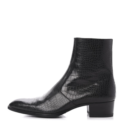 Saint Laurent Crocodile Embossed Calfskin Wyatt 40 Zip Boots 43 Black 1 of 12