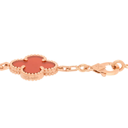 Van Cleef & Arpels 18K Rose Gold Carnelian 5 Motifs Guilloche Vintage Alhambra Bracelet 3 of 4