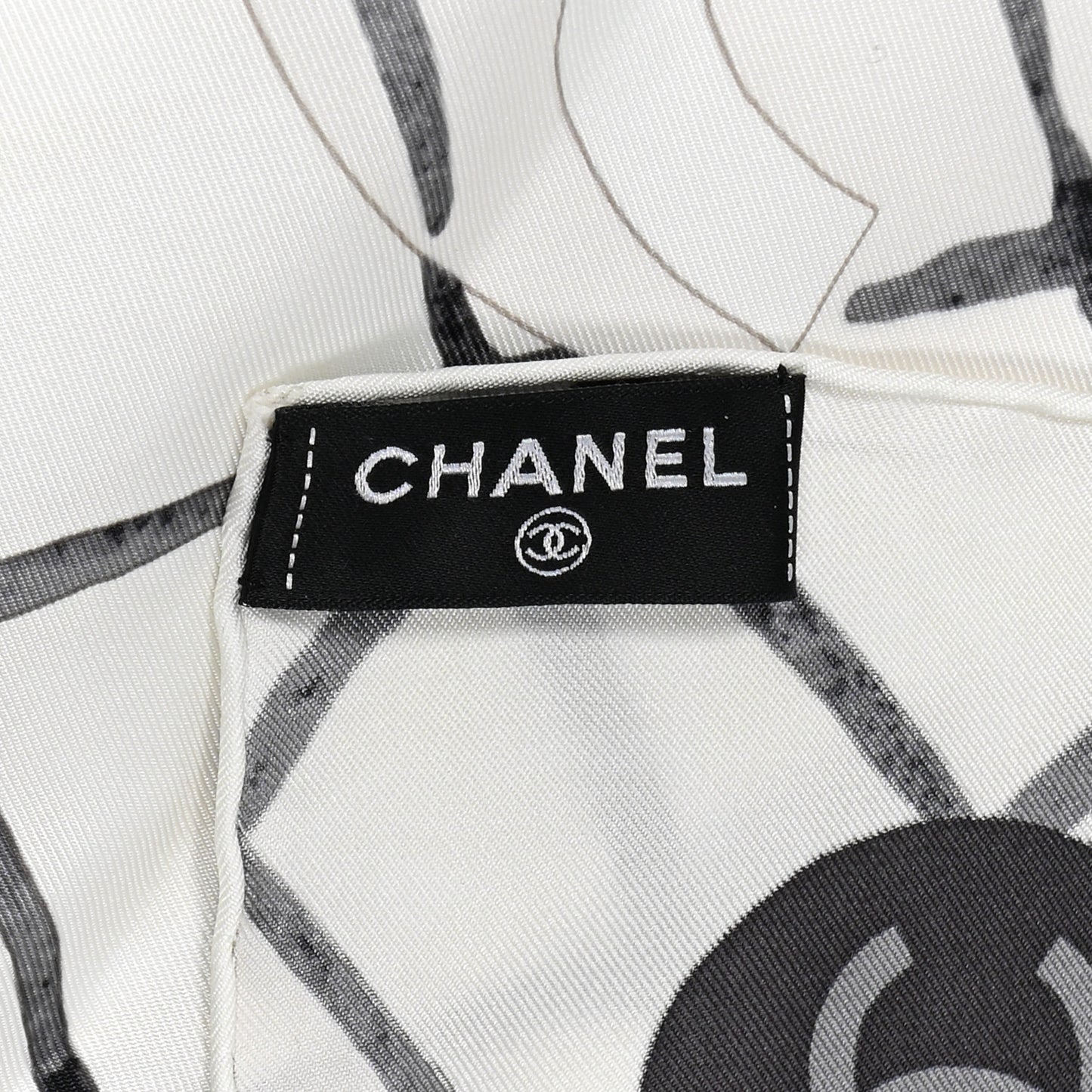 Silk CC Logo Camellia Scarf White Black