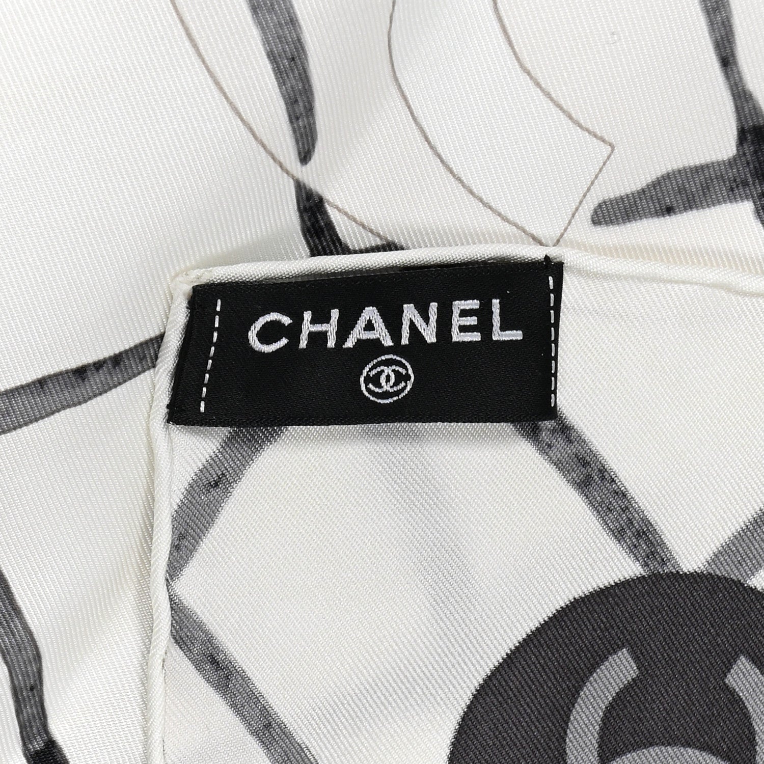 Chanel Silk CC Logo Camellia Scarf White Black 3 of 8