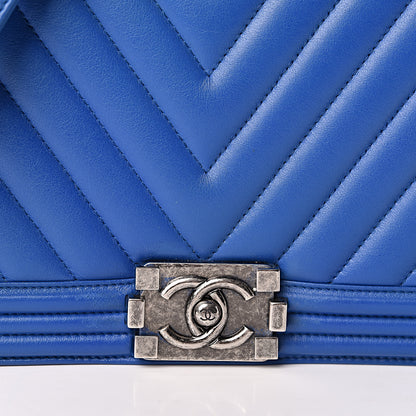 Chanel Lambskin Chevron Quilted New Medium Boy Flap Blue 9 of 11