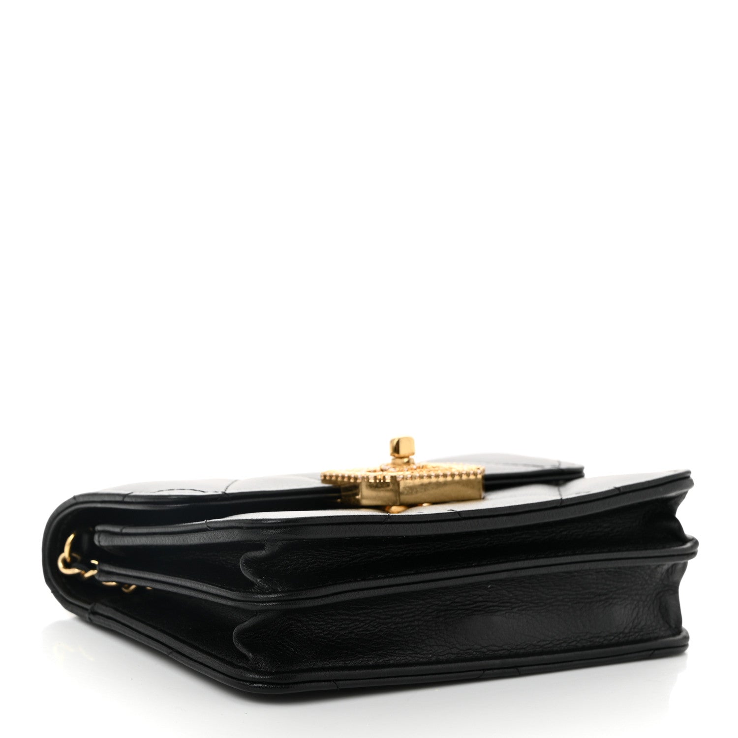 Chanel Calfskin Strass Quilted Clutch With Chain Flap Black 4 of 10