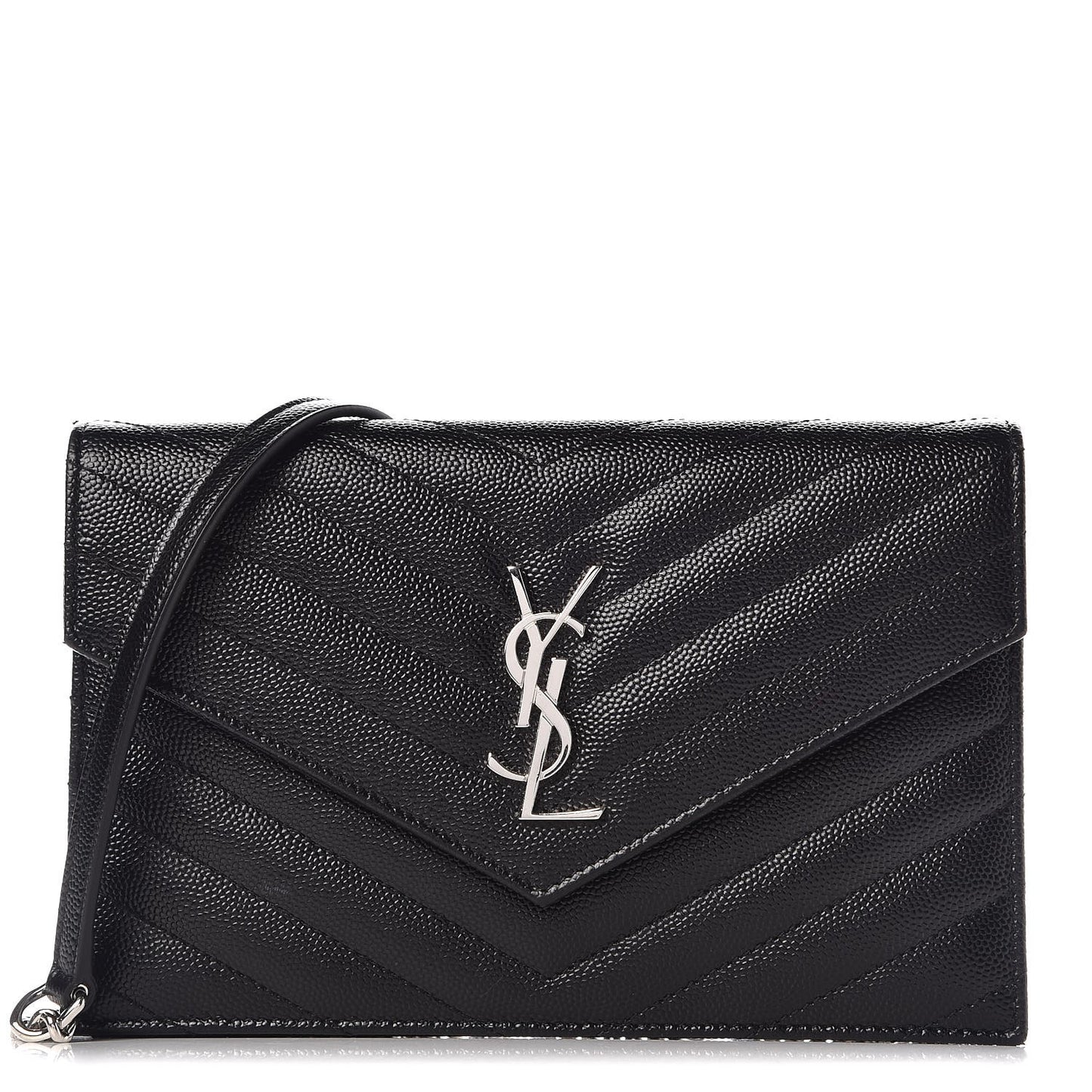 Grain De Poudre Matelasse Chevron Monogram Envelope Chain Wallet Black