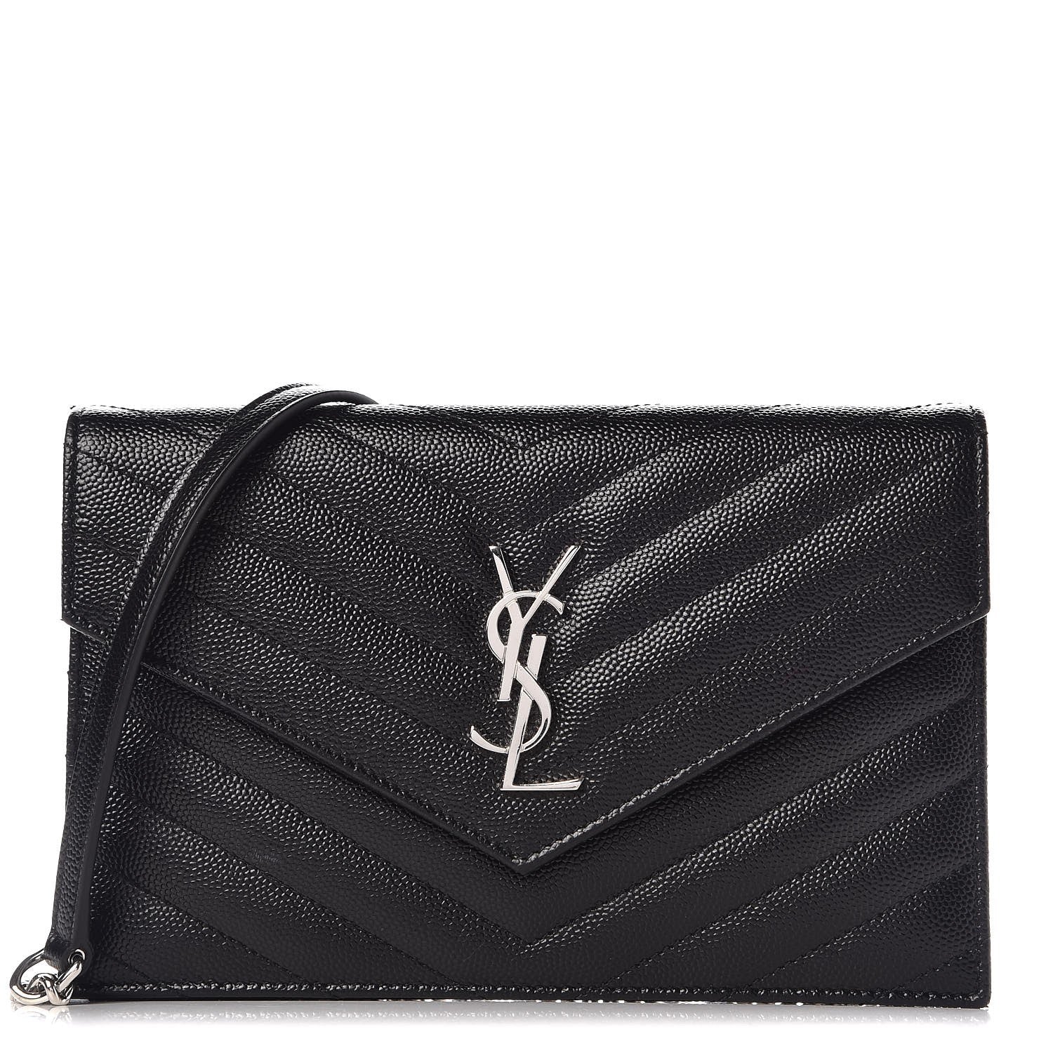 Saint Laurent Grain De Poudre Matelasse Chevron Monogram Envelope Chain Wallet Black 1 of 10