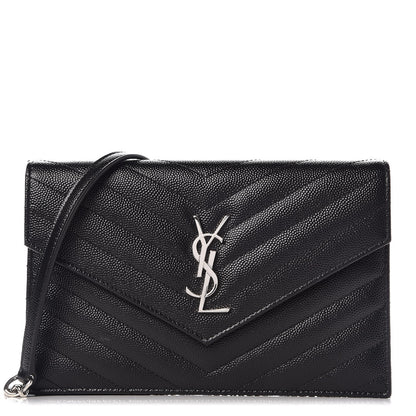Saint Laurent Grain De Poudre Matelasse Chevron Monogram Envelope Chain Wallet Black 1 of 10