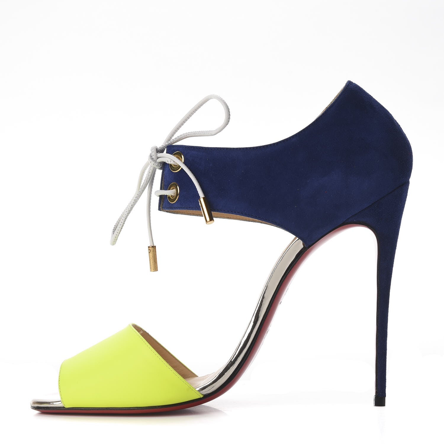 Christian Louboutin Fluo Matt Suede Kid Specchio Mayerling 100 Sandals 40.5 Version Jaune 1 of 11