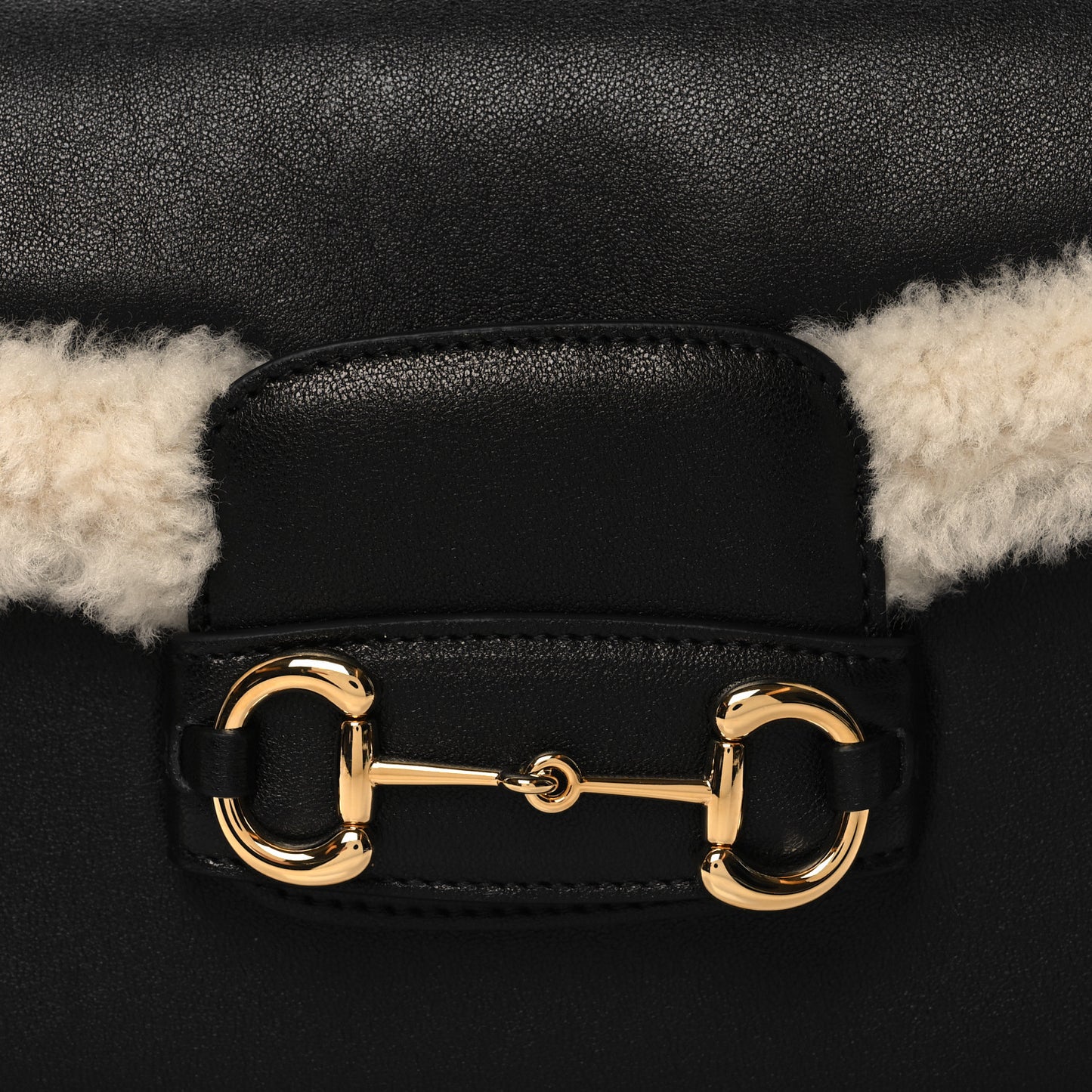 Sakai Be Green Calfskin Shearling Horsebit 1955 Shoulder Bag Black