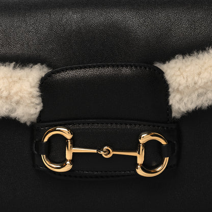 Gucci Sakai Be Green Calfskin Shearling Horsebit 1955 Shoulder Bag Black 9 of 11