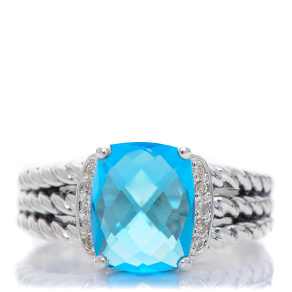 David Yurman Sterling Silver Diamond Blue Topaz 10mm Petite Wheaton Ring 56 7.5 1 of 5