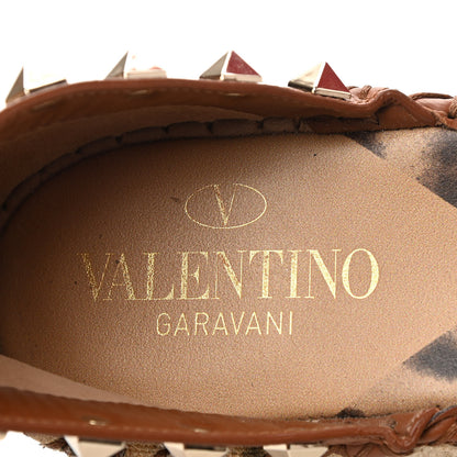 Valentino Garavani Canvas Leopard Print Rockstud Ankle Wrap Espadrille Flatform Sandals 37 Brown 7 of 11