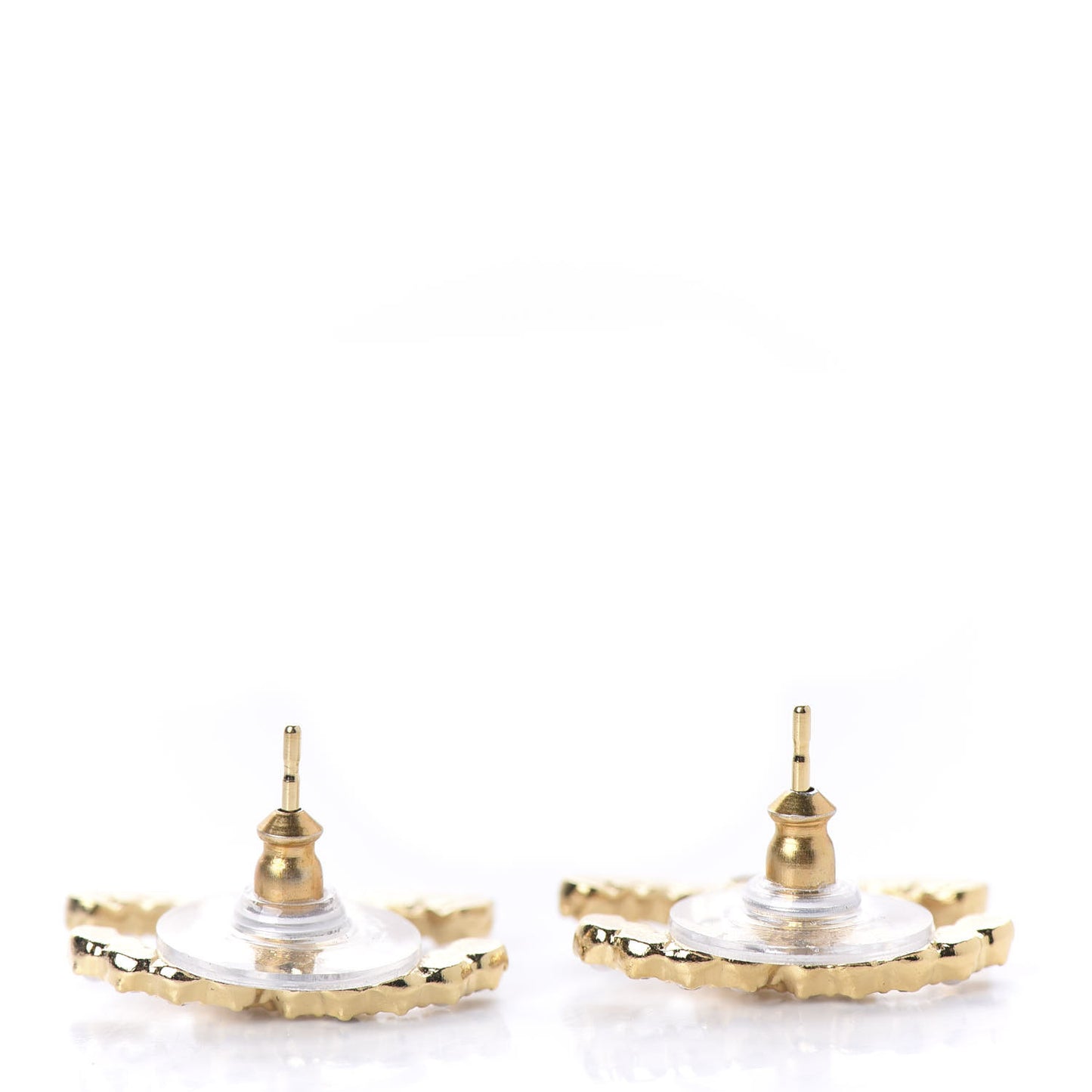 Resin Pearl Crystal CC Earrings Gold Black