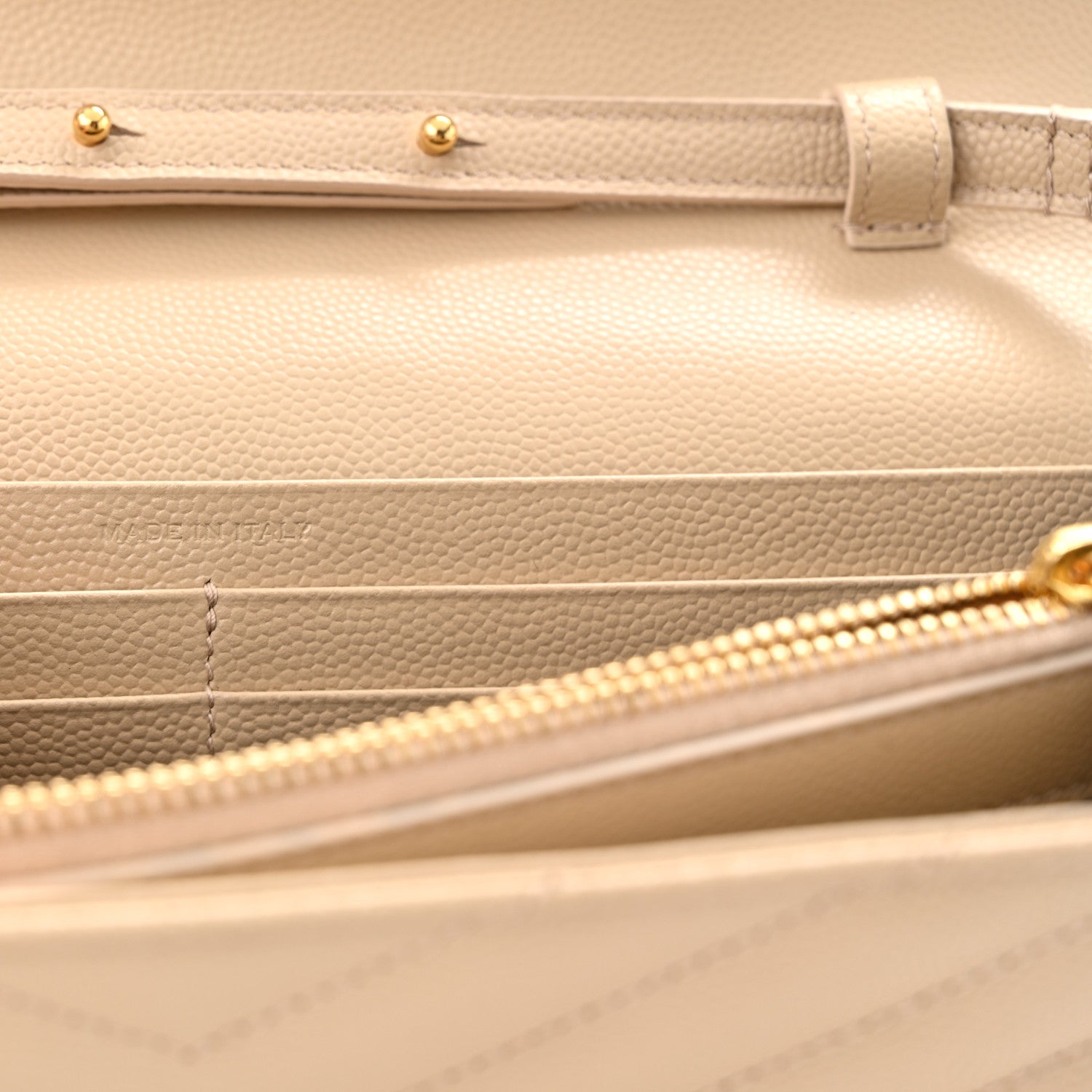 Saint Laurent Grain De Poudre Matelasse Chevron Monogram Chain Wallet Dark Beige 8 of 13