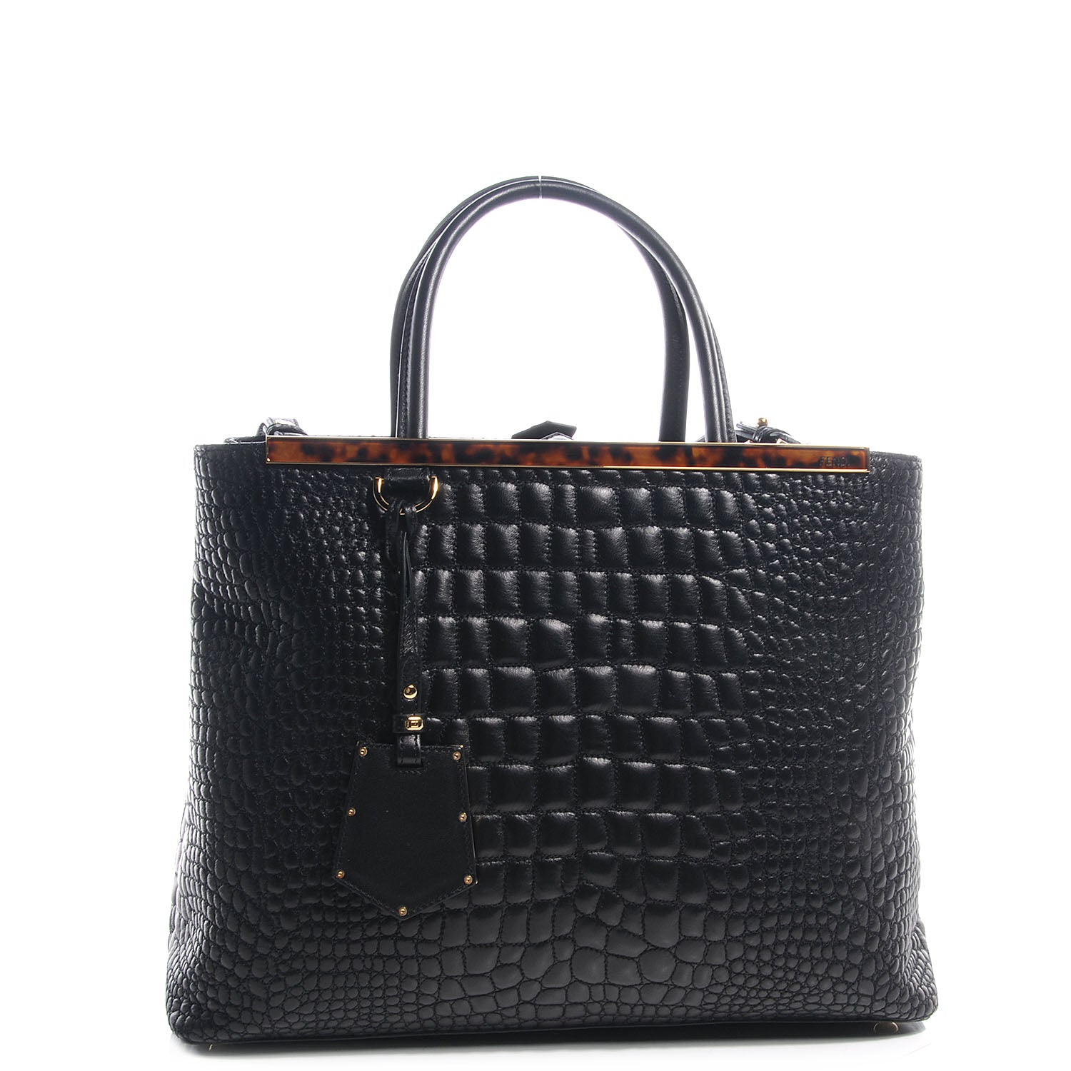 Fendi Nappa Crocodile Trapuntata Medium 2Jours Tote Black 1 of 7