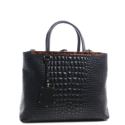 Fendi Nappa Crocodile Trapuntata Medium 2Jours Tote Black 1 of 7