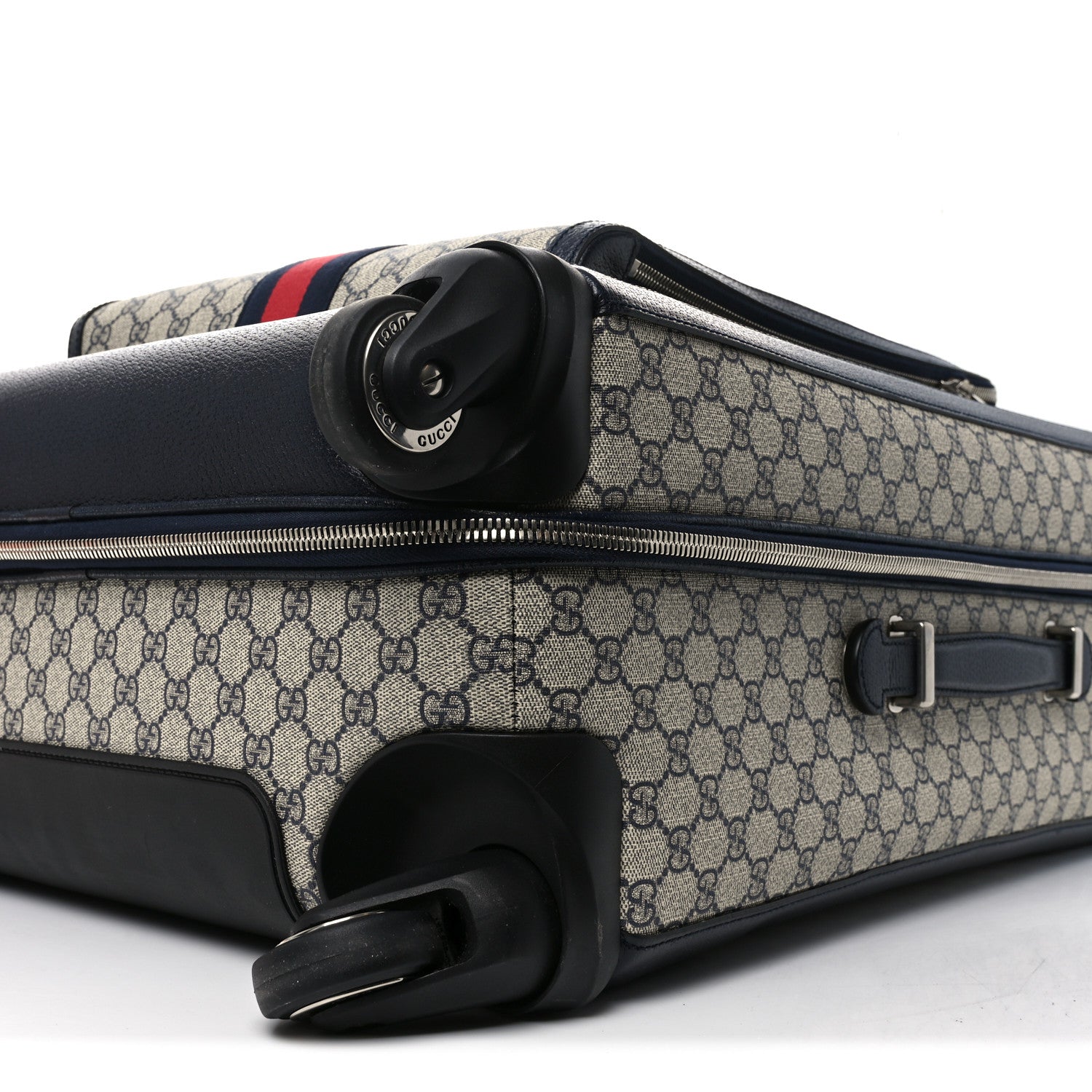 Gucci GG Supreme Monogram Textured Dollar Calfskin Web Large Savoy Trolley Suitcase Beige Blue 9 of 9