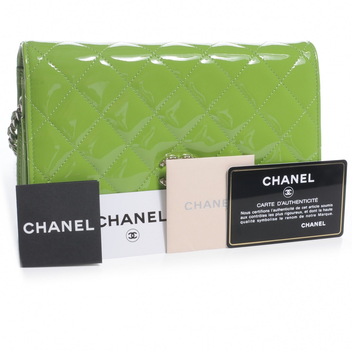 Patent Quilted Wallet On Chain WOC Lime Green