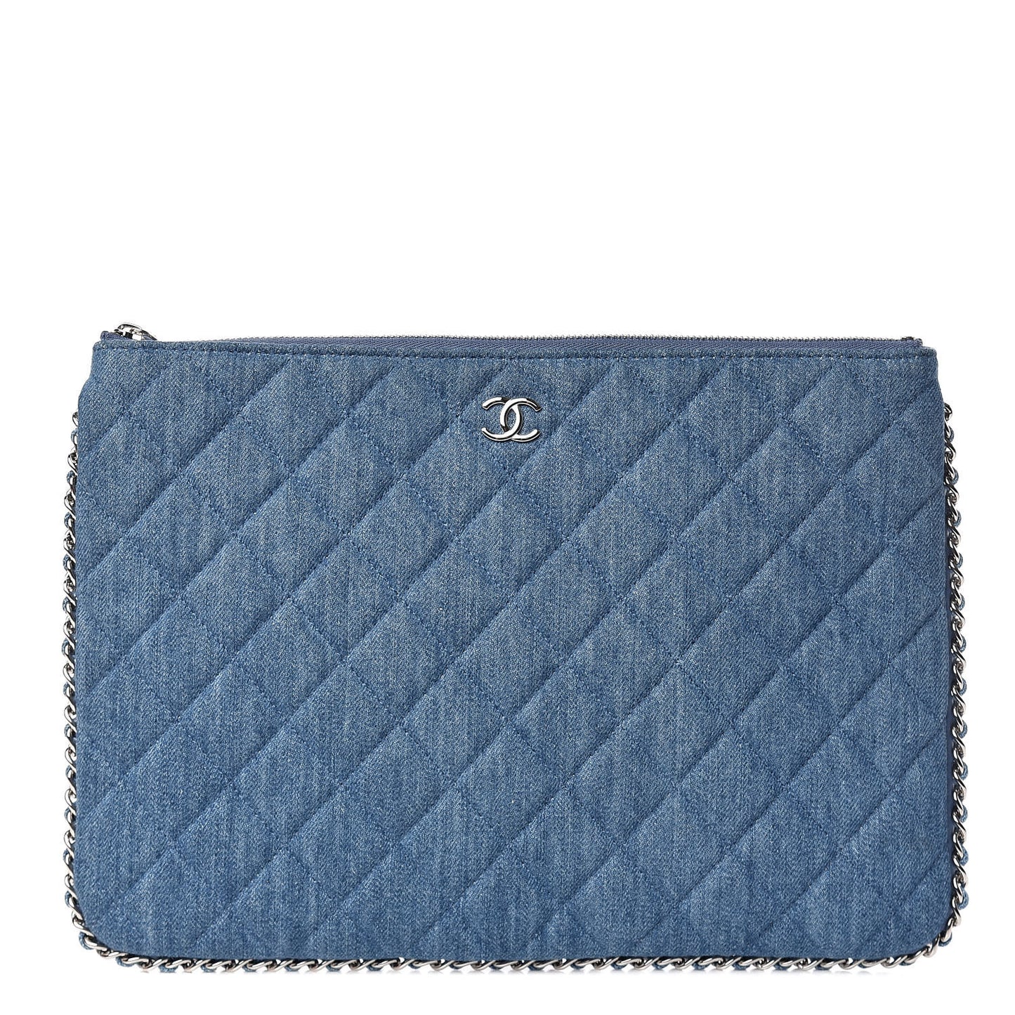 Denim Chain Around Quilted Medium Cosmetic Case Blue