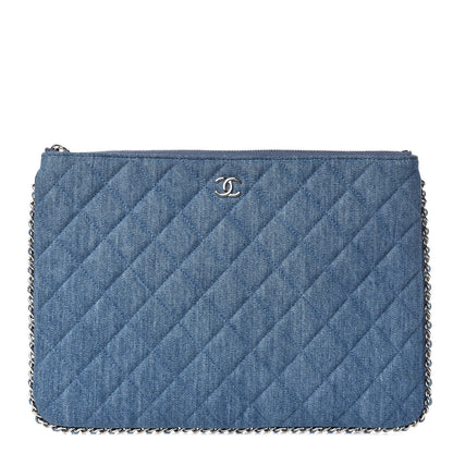 Chanel Denim Chain Around Quilted Medium Cosmetic Case Blue 1 of 9