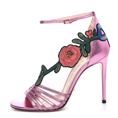 Gucci Metallic Nappa Ophelia High Heel Sandals 37 Rosa 1 of 10