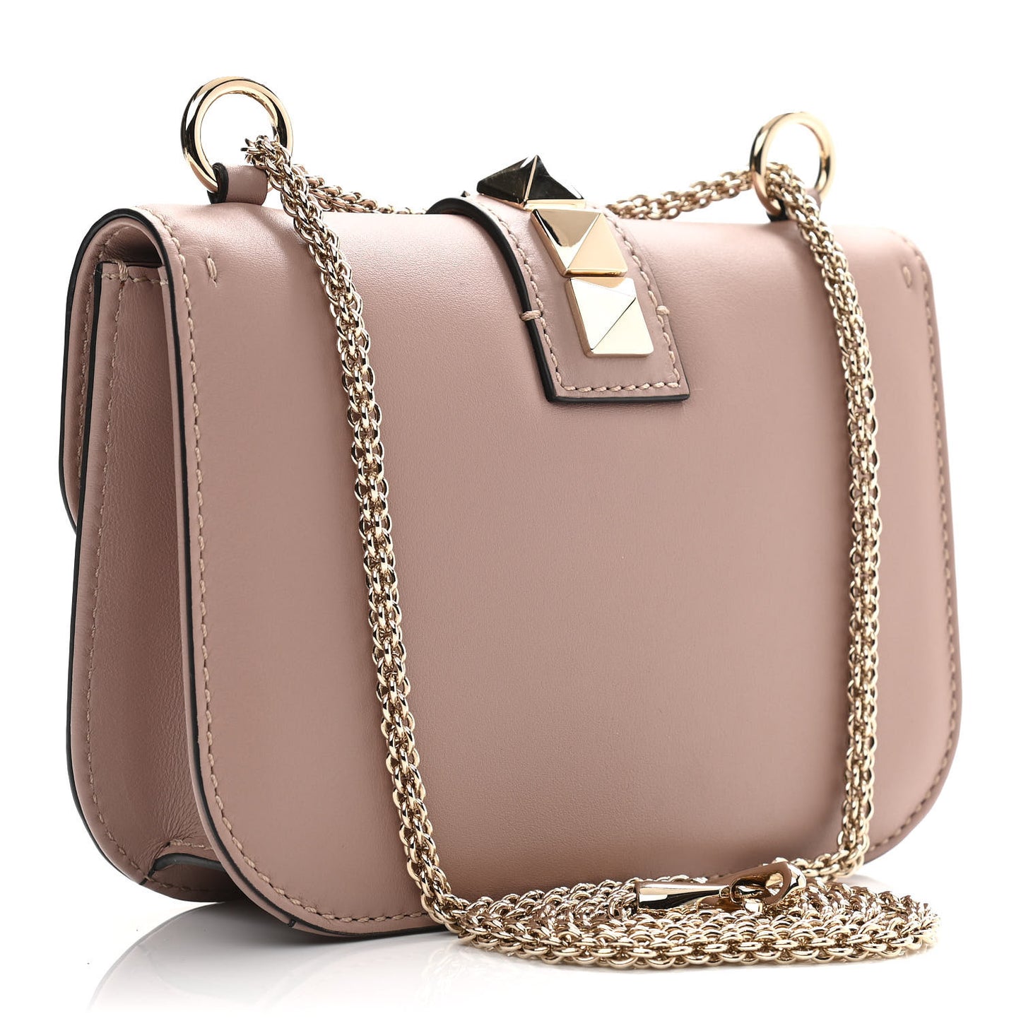 Vitello Small Glam Lock Rockstud Flap Poudre