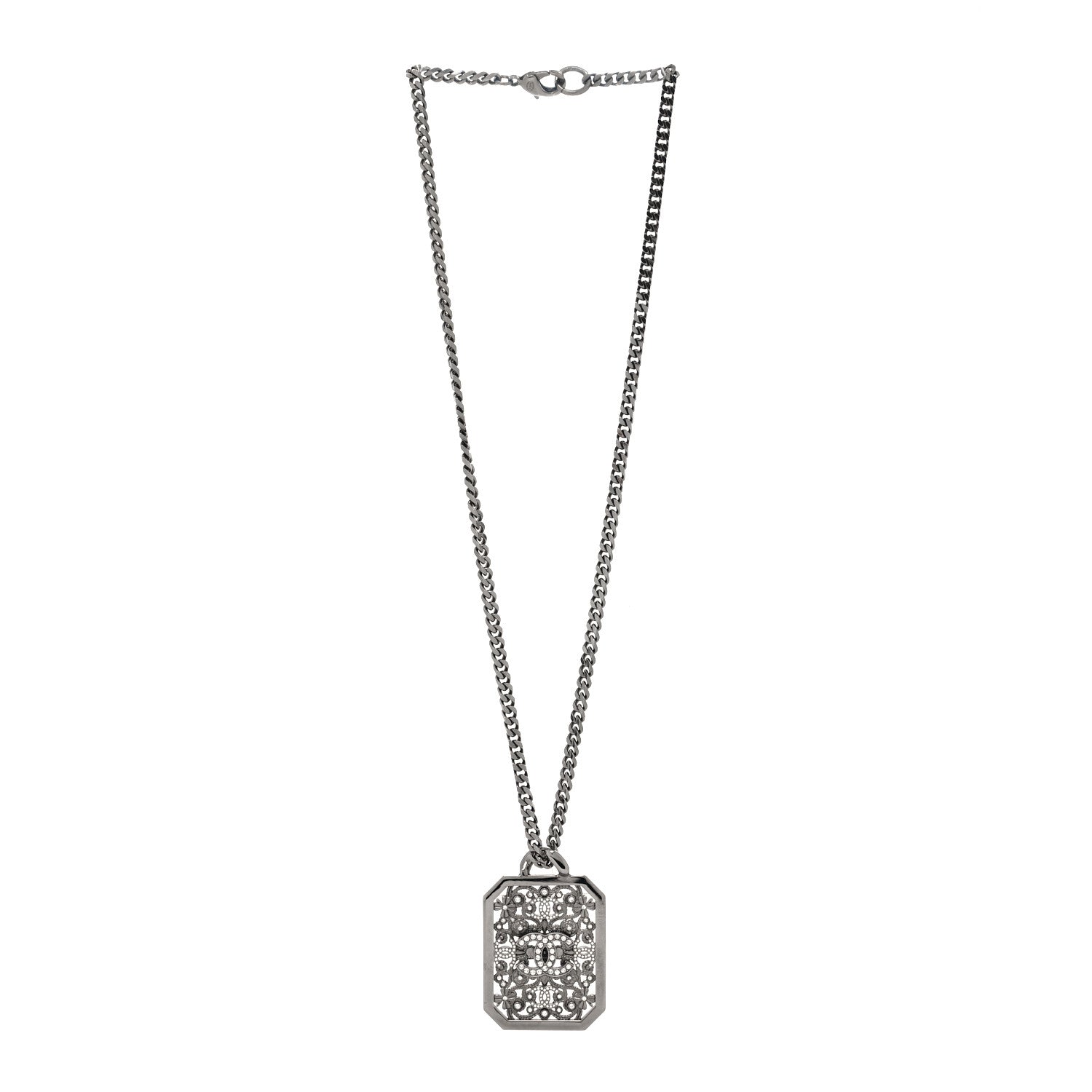 Chanel Crystal Strass CC Pendant Necklace Silver 3 of 5