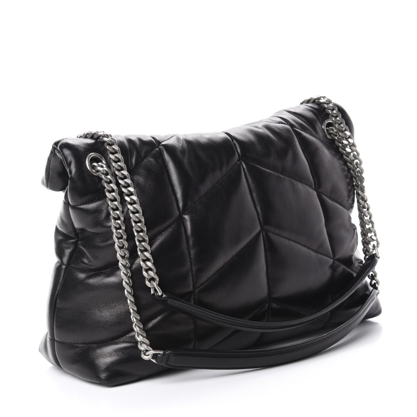 Lambskin Quilted Medium Loulou Puffer Monogram Chain Satchel Black