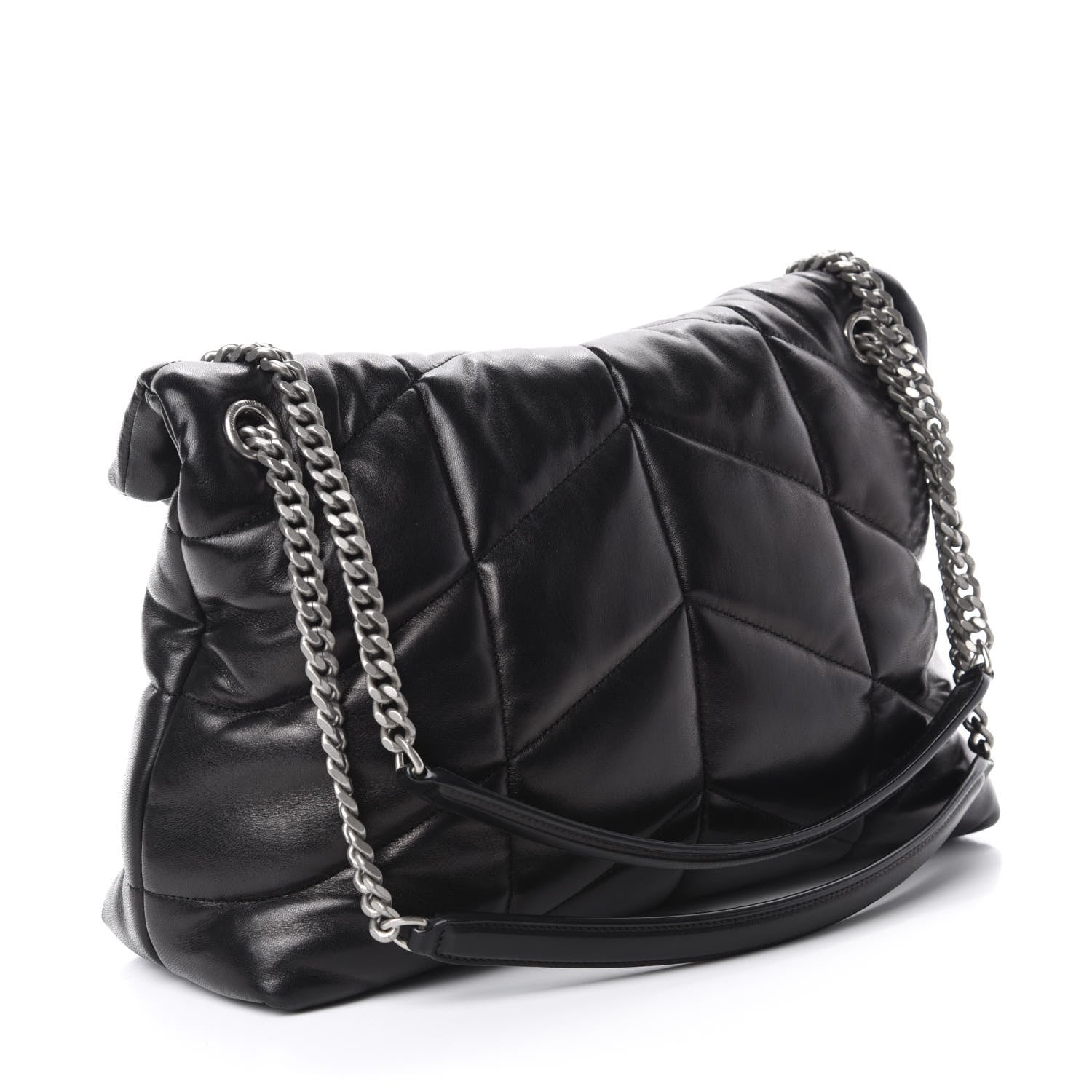Saint Laurent Lambskin Quilted Medium Loulou Puffer Monogram Chain Satchel Black 3 of 11