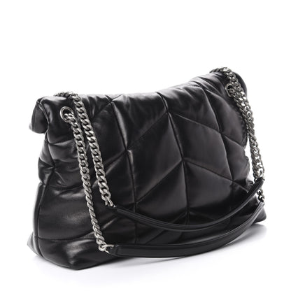 Saint Laurent Lambskin Quilted Medium Loulou Puffer Monogram Chain Satchel Black 3 of 11