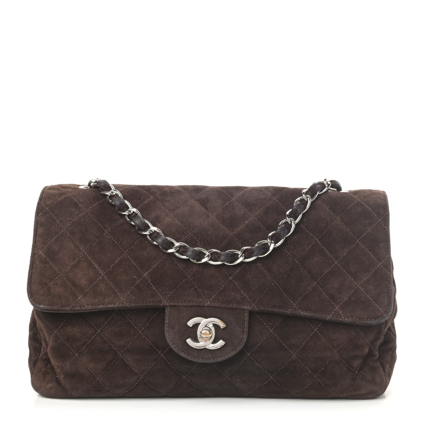 Suede Quilted Medium Single Flap Brown