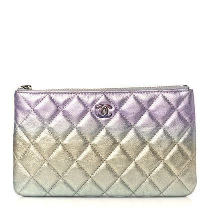 Chanel Gradient Metallic Calfskin Quilted Cosmetic Case Silver Blue Yellow Purple 1 of 8