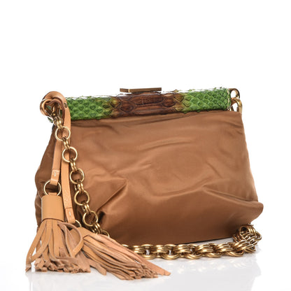 Prada Tessuto Nylon Python Frame Tassel Bag Brandy 3 of 9