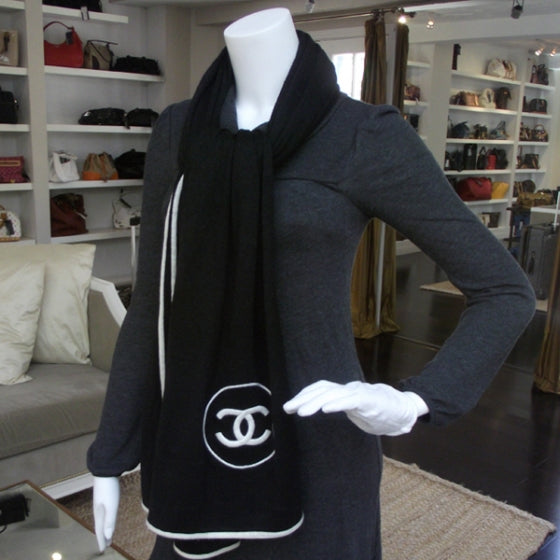 Cashmere Scarf Black White CC