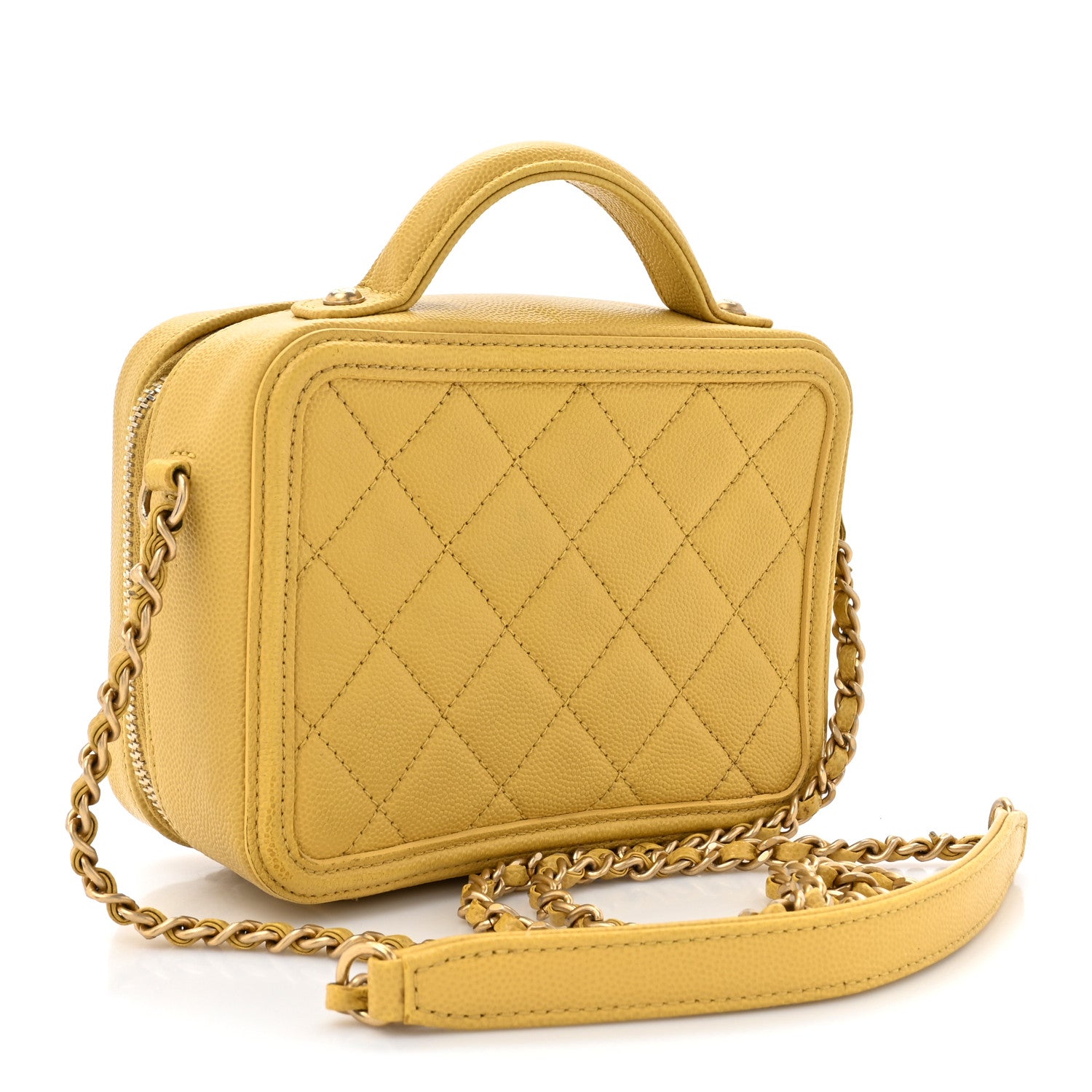 Chanel Caviar Quilted Small CC Filigree Vanity Case Yellow 3 of 14