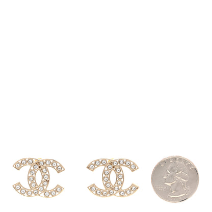 Chanel Metal Crystal Large CC Earrings Light Gold 2 of 5