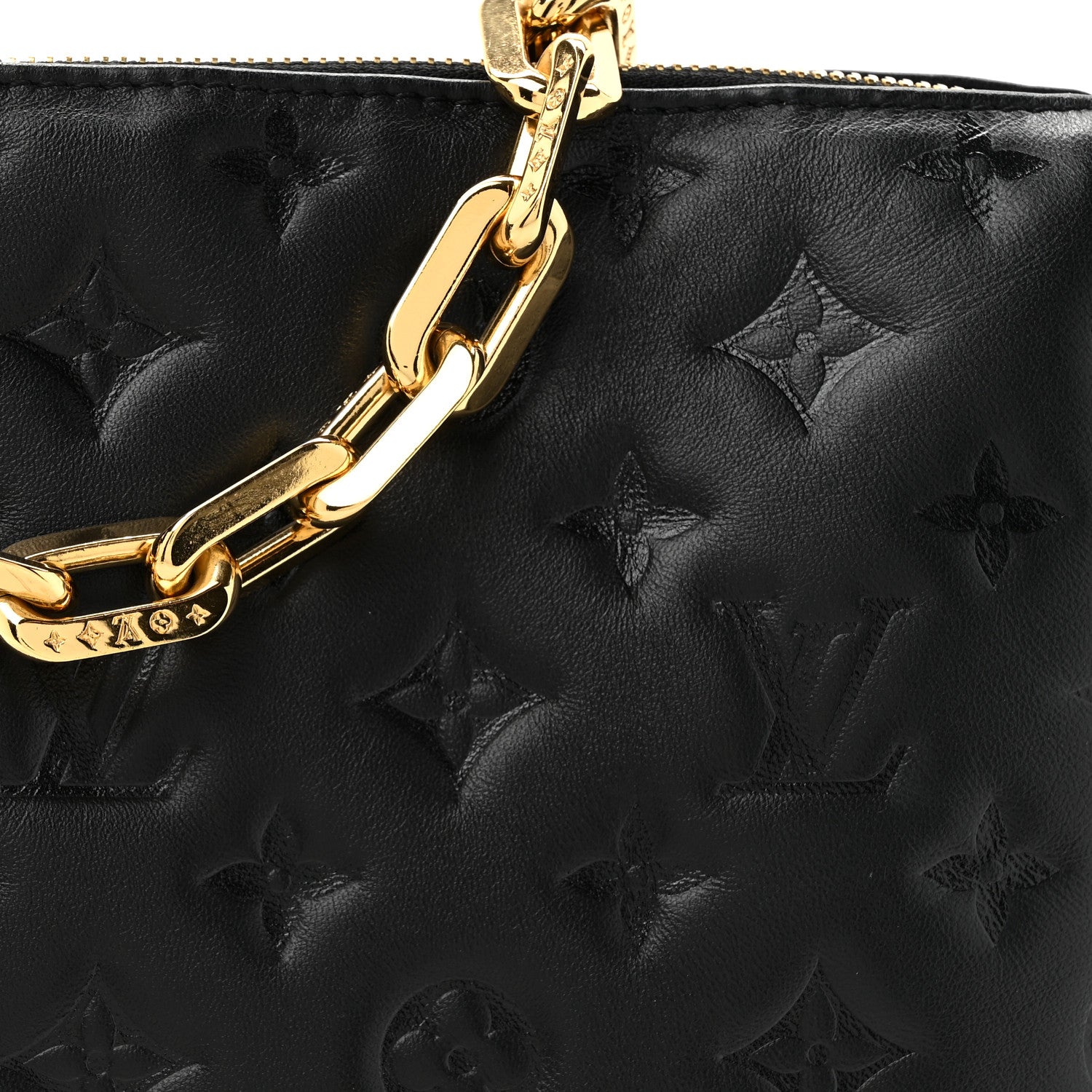 Louis Vuitton Lambskin Embossed Monogram Coussin PM Black 14 of 19
