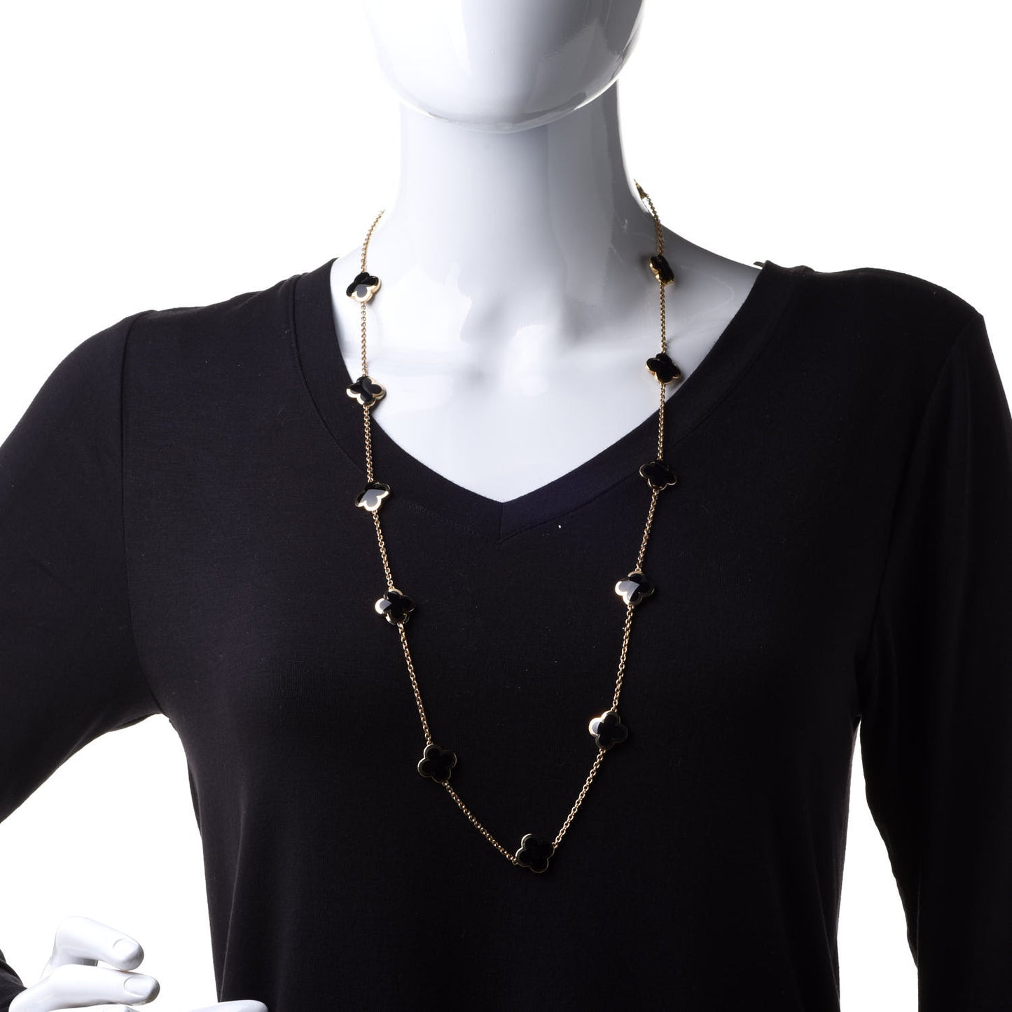 18K Yellow Gold Black Onyx Pure 14 Motifs Alhambra Necklace