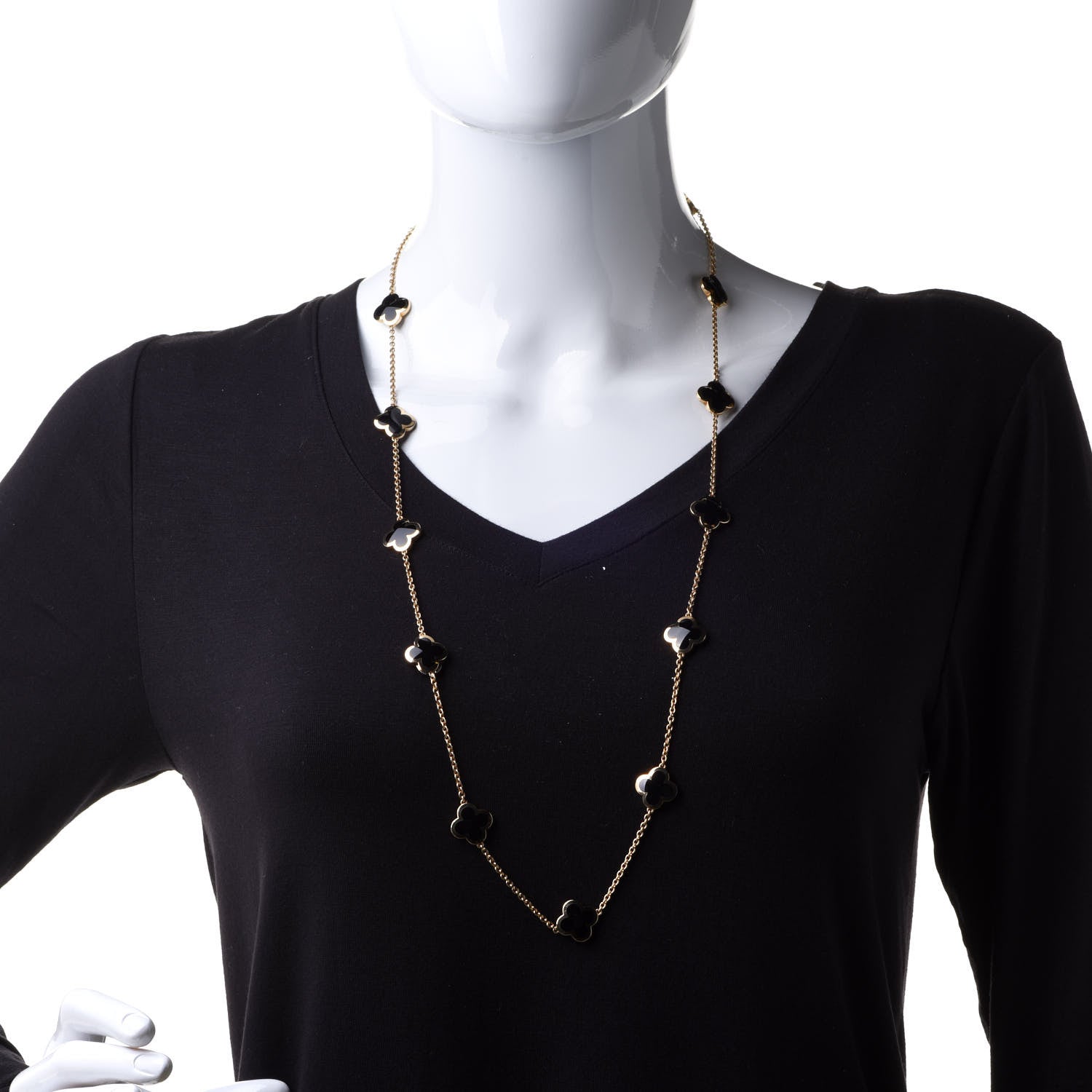 Van Cleef & Arpels 18K Yellow Gold Black Onyx Pure 14 Motifs Alhambra Necklace 2 of 8