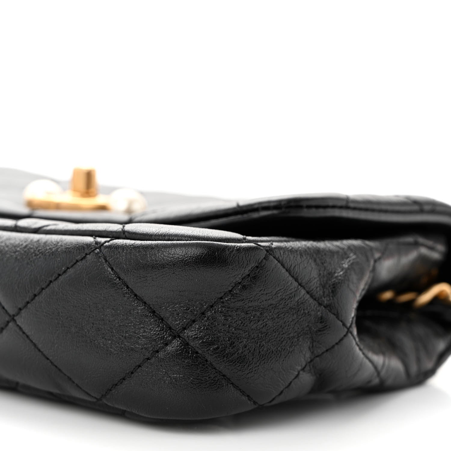 Chanel Glazed Calfskin Quilted Mini Pearl Side Flap Black 10 of 11