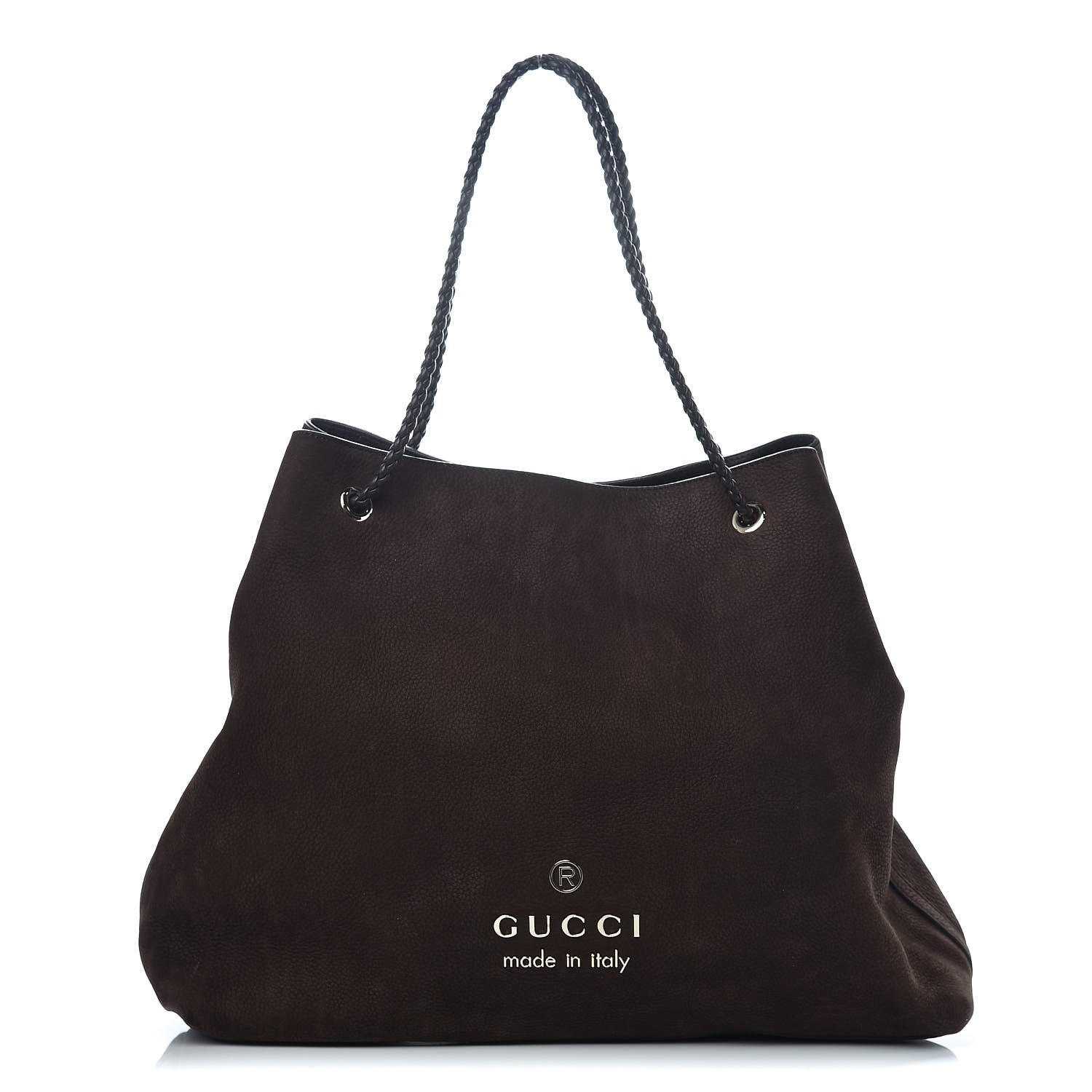 Gucci Nubuck Large Braided Handle Gifford Tote Brown 1 of 10